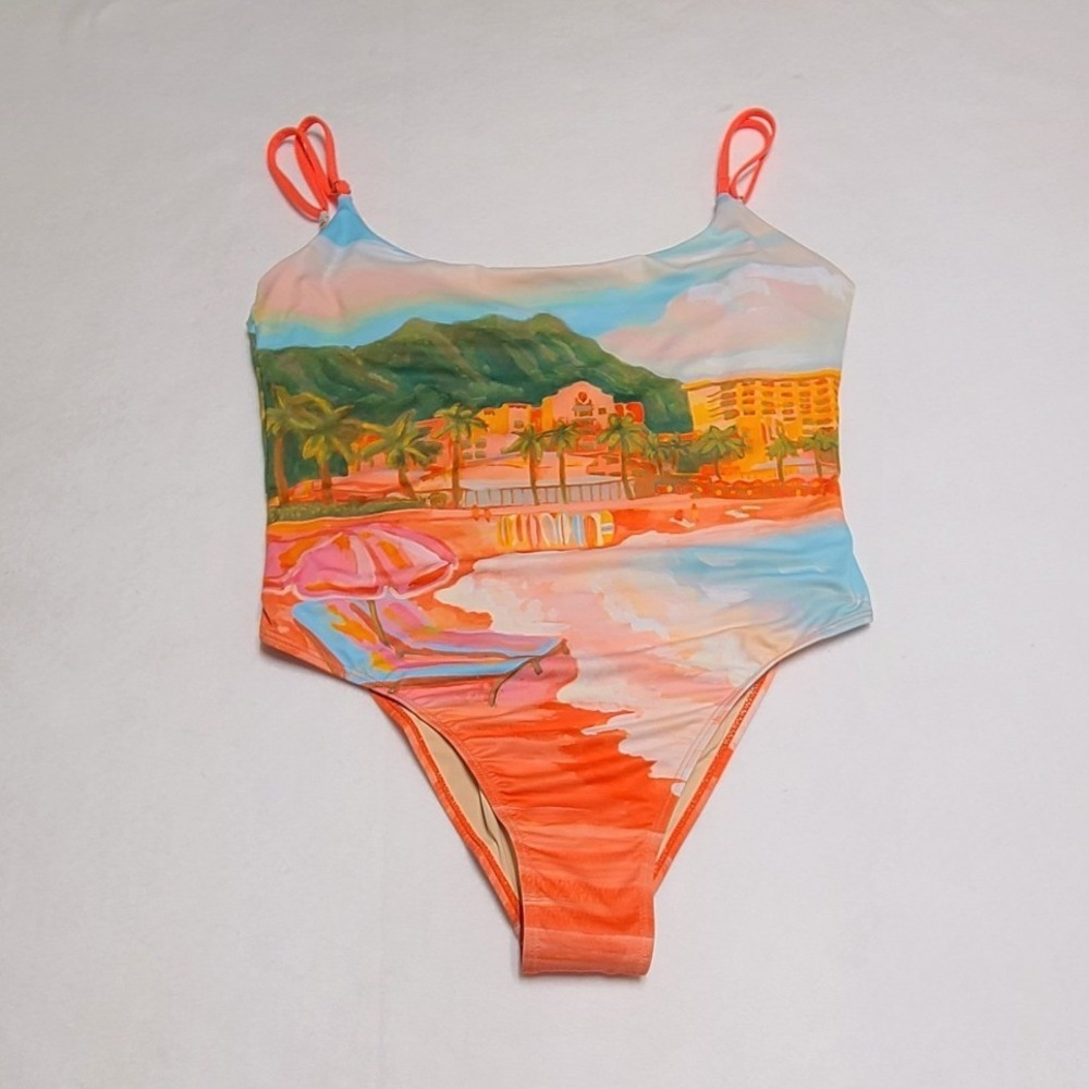 Cotton On‎ Body L Sunset Resort One Piece Swimsuit Thin Strap Low Scoop Cheeky